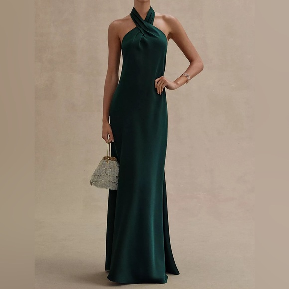 BHLDN Ruby Twist Halter Satin Gown - Picture 1 of 4